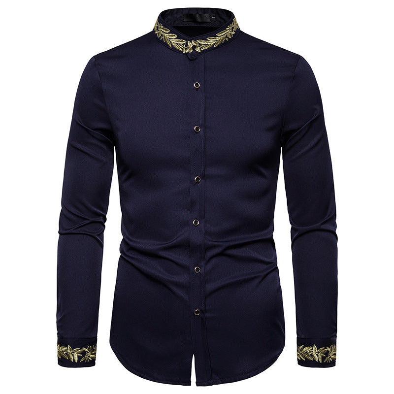 2021 Men's Fashion Embroidered Long Sleeve Shirt