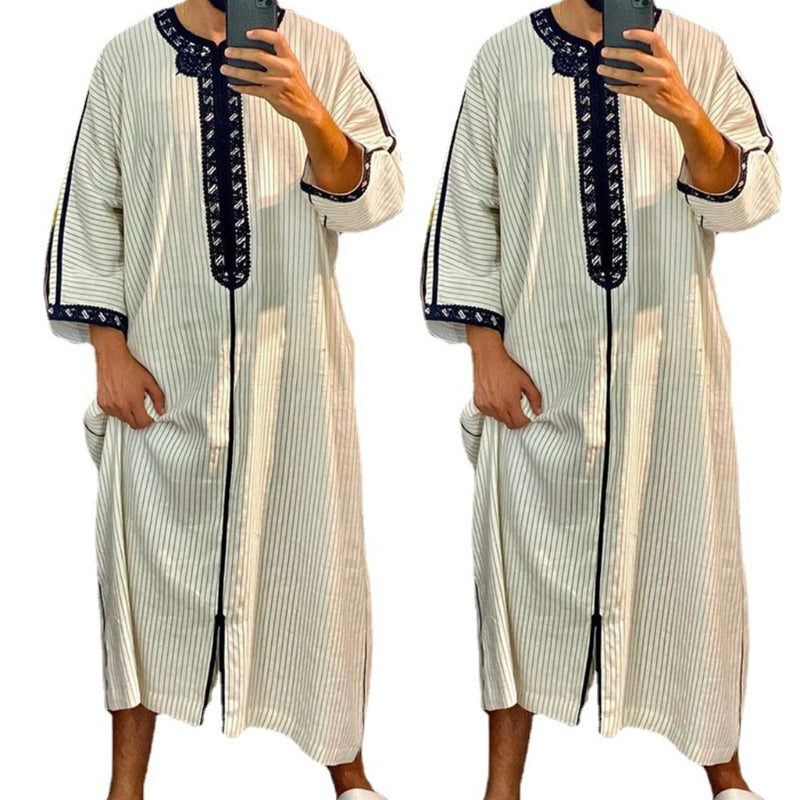 Moroccan Striped Kaftan Robe for Men - Arabic Style