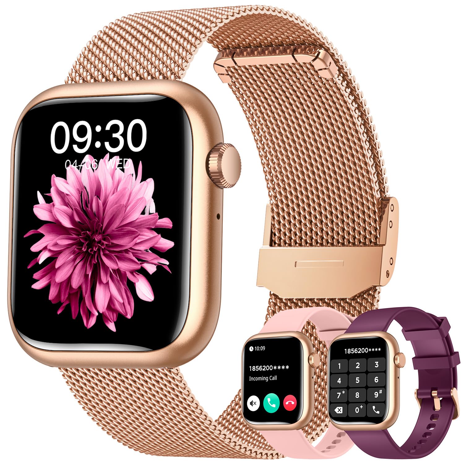 Smartwatch Uhr Armbanduhr Fitnessuhr Uhren: Goldene Smartwatch Damen Wasserdicht Blutdruck Sportuhr Telefonfunktion Herzfrequenz Schrittzähler 183" Touchscreen Metallarmband Damenuhr fuer Android iOS