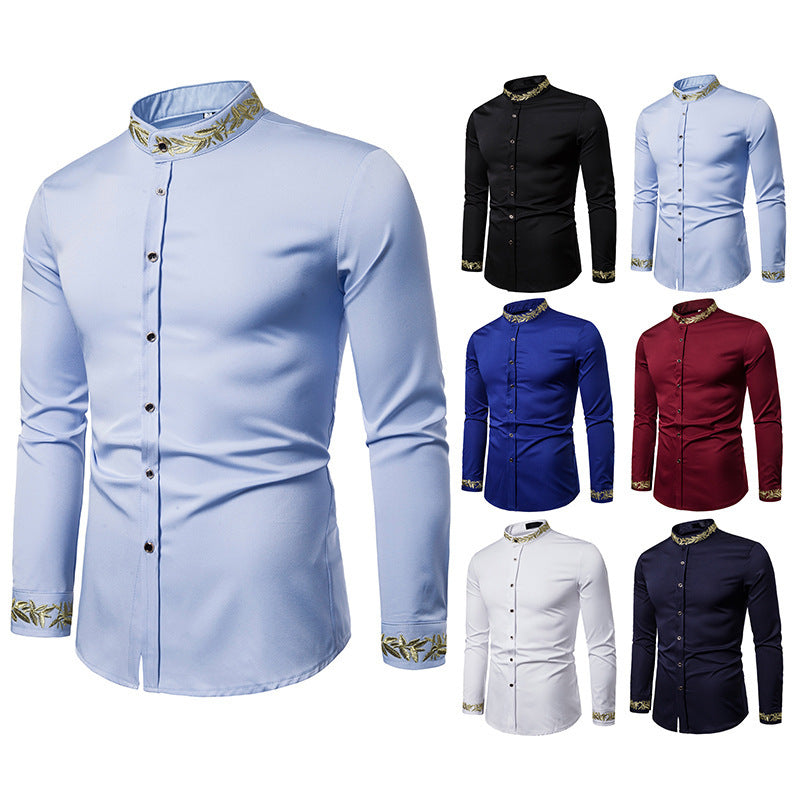 2021 Men's Fashion Embroidered Long Sleeve Shirt