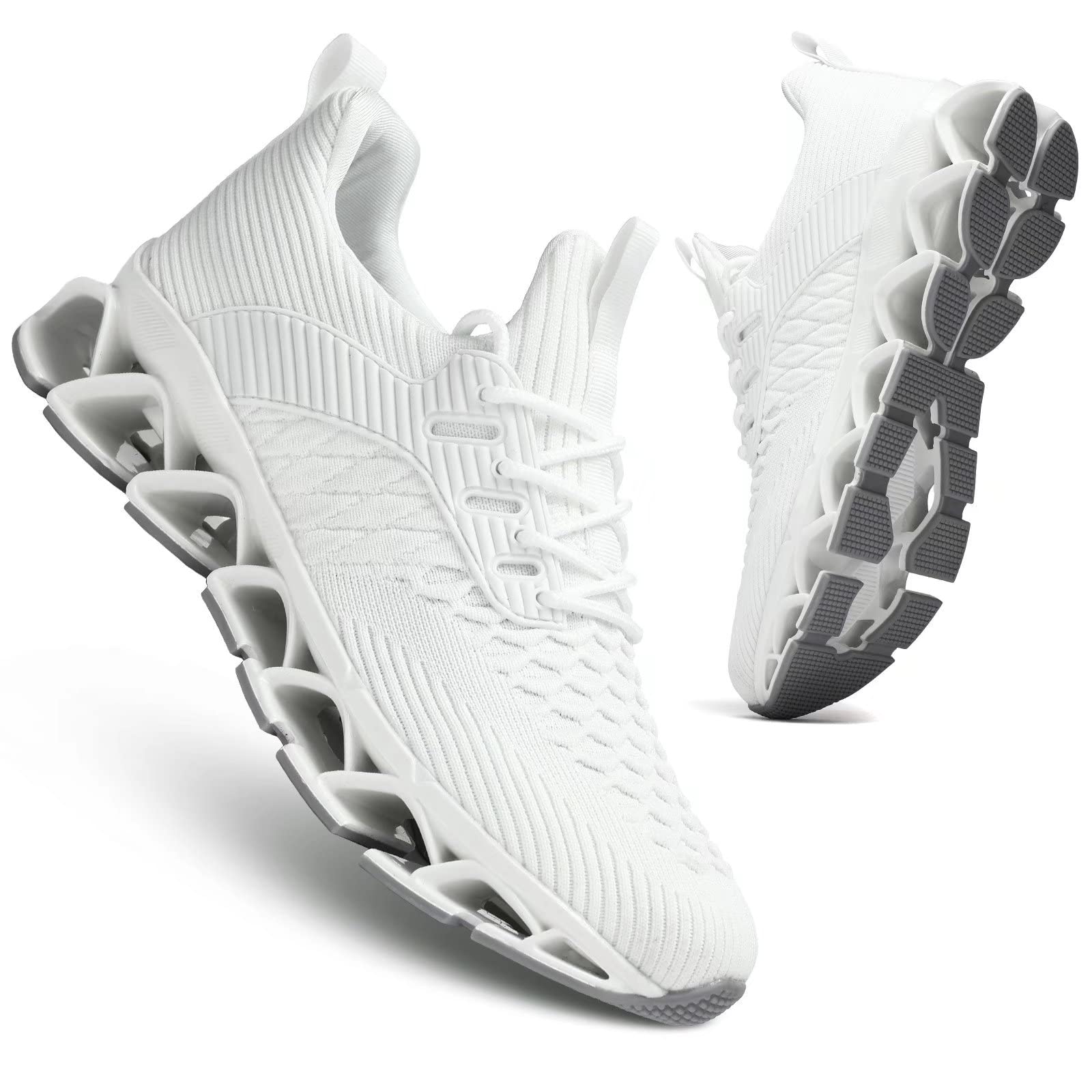 Mens Slip on Walking Running Shoes Blade Tennis Casual Fashion Sneakers Comfort Non Slip Work Sport Athletic Trainer White