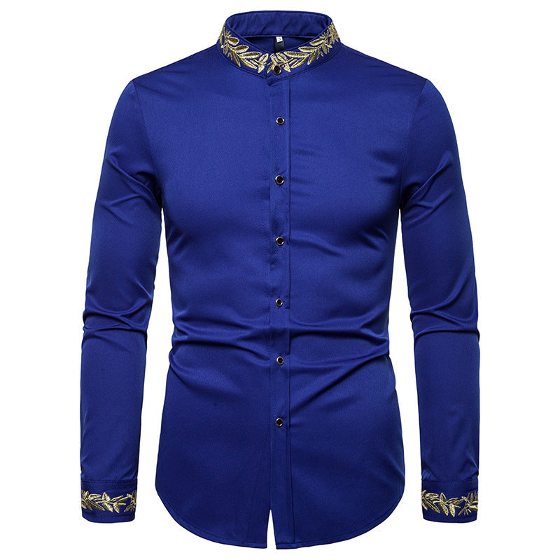 2021 Men's Fashion Embroidered Long Sleeve Shirt