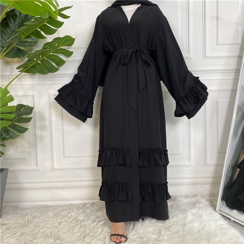 Ruffled Sleeves Lace-Up Arab Cardigan Robe