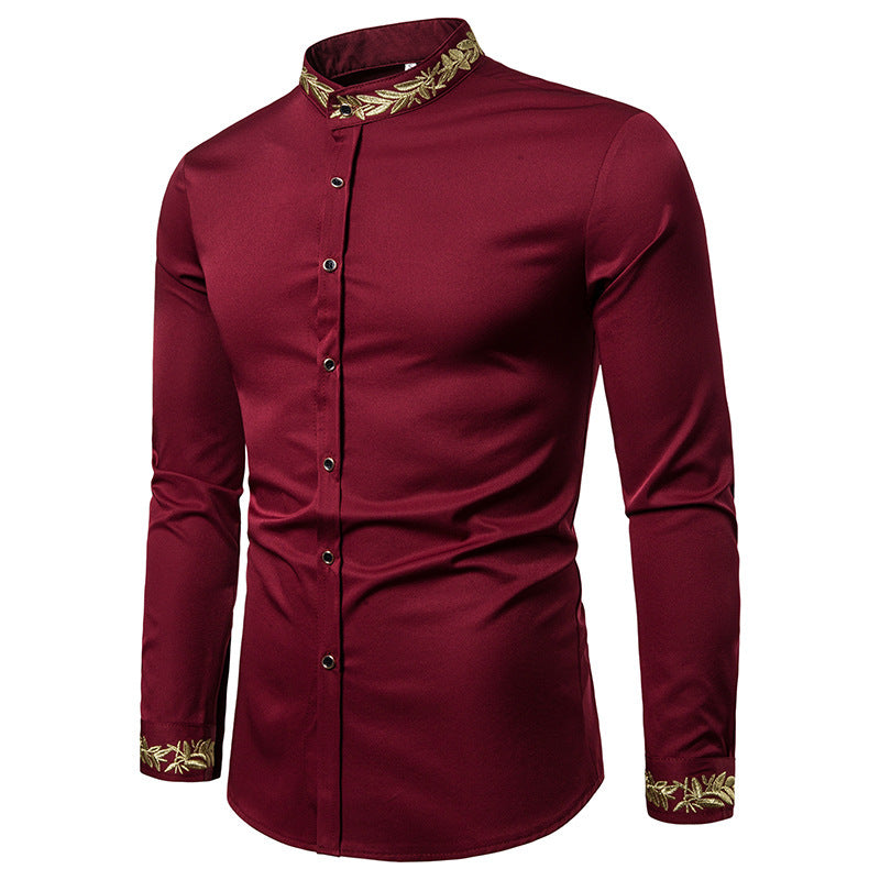 2021 Men's Fashion Embroidered Long Sleeve Shirt