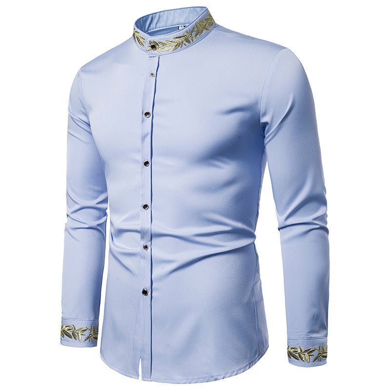 2021 Men's Fashion Embroidered Long Sleeve Shirt