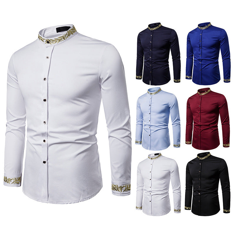 2021 Men's Fashion Embroidered Long Sleeve Shirt