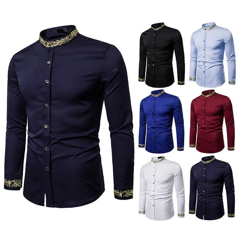 2021 Men's Fashion Embroidered Long Sleeve Shirt