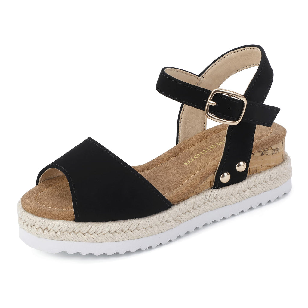 Hehainom Girls Wedge Sandals Platform Shoes Little Big Kid Black Nubuck Summer Girls Heels Size 1 Dress Shoes