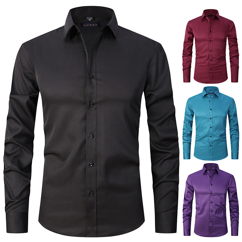Solid Color Men's Long Sleeve Stretch Shirt