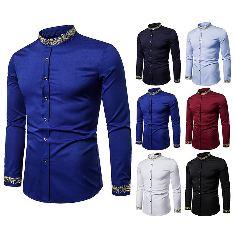 2021 Men's Fashion Embroidered Long Sleeve Shirt