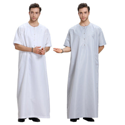 Men's Solid Color Short Sleeve Arabic Thobe