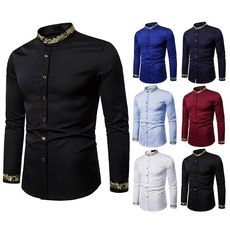 2021 Men's Fashion Embroidered Long Sleeve Shirt