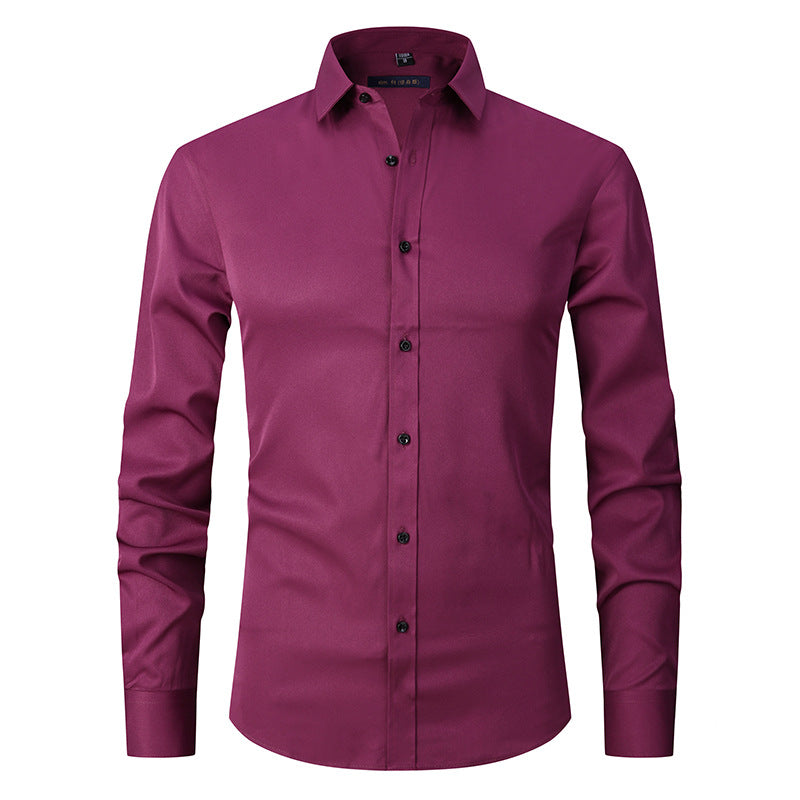 Solid Color Men's Long Sleeve Stretch Shirt