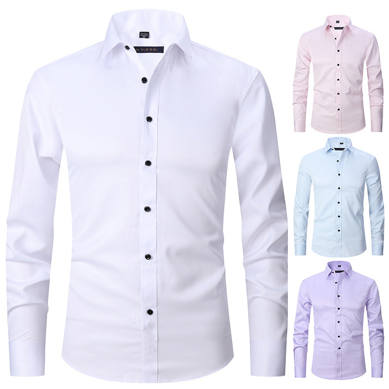 Solid Color Men's Long Sleeve Stretch Shirt