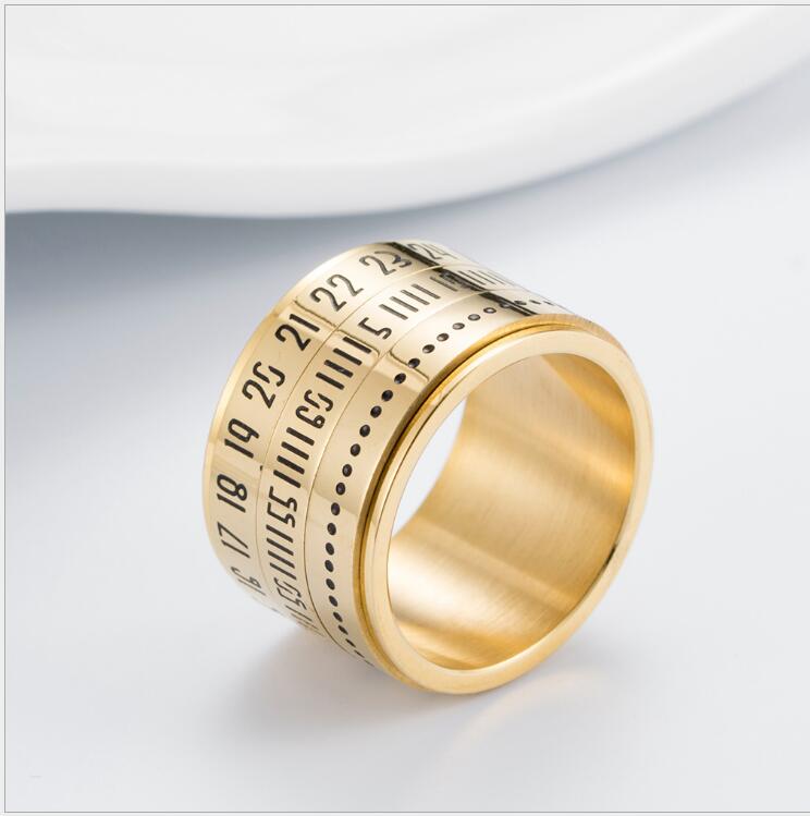 Titanium Steel Rotating Arabic Numeral Ring