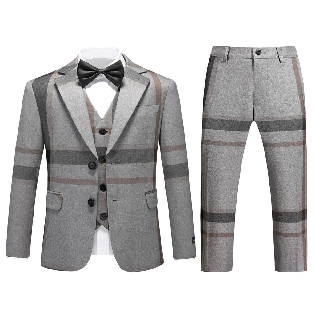 Boys Suit 3 Piece Check Plaid Kid Suit Set Grey Boys Tuxedo Suits Formal Size 6 7 Boys Dress Clothes Ring Bearer Outfit