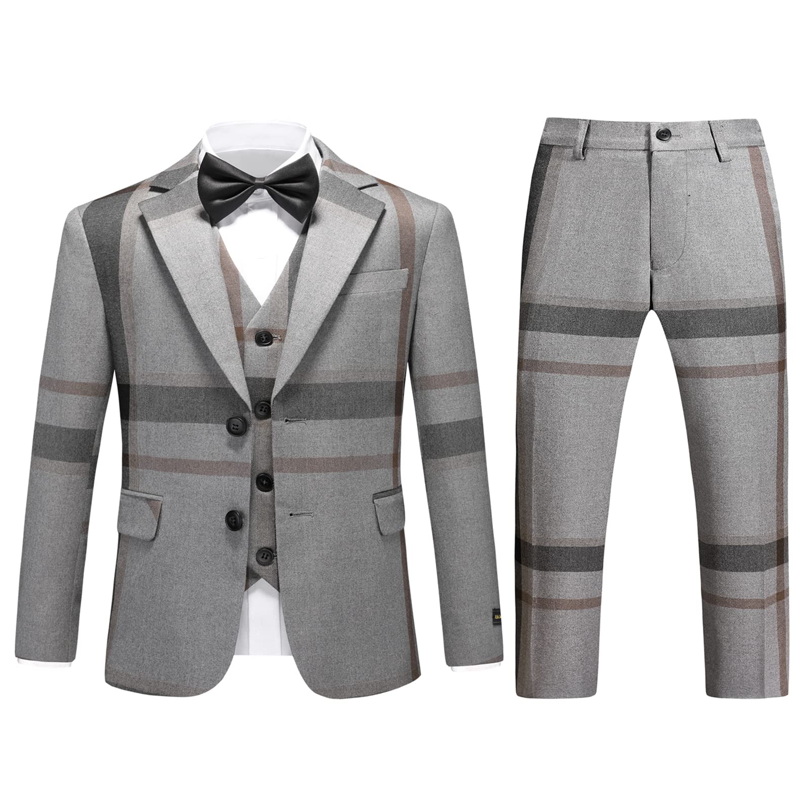 Boys Suit 3 Piece Check Plaid Kid Suit Set Grey Boys Tuxedo Suits Formal Size 6 7 Boys Dress Clothes Ring Bearer Outfit