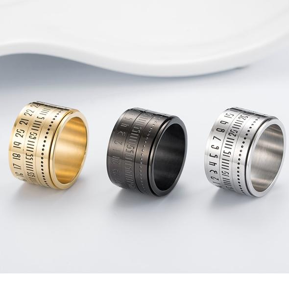 Titanium Steel Rotating Arabic Numeral Ring
