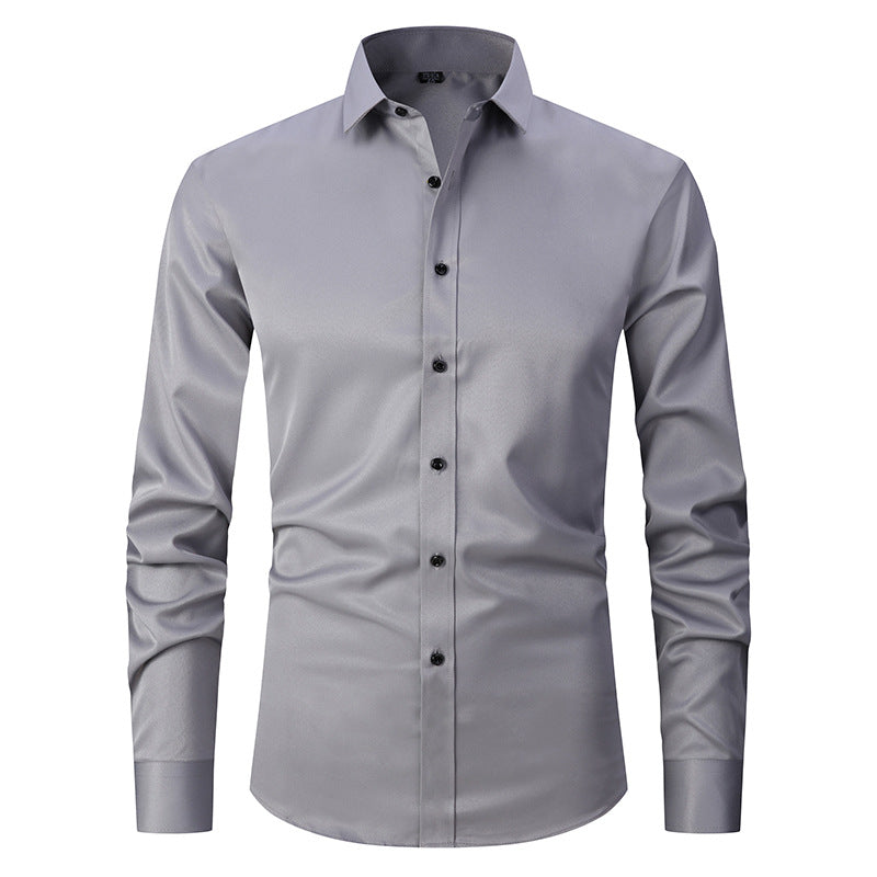 Solid Color Men's Long Sleeve Stretch Shirt