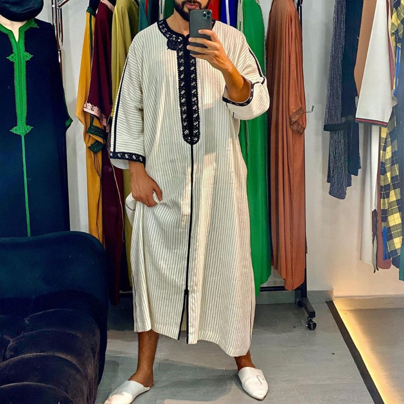 Moroccan Striped Kaftan Robe for Men - Arabic Style