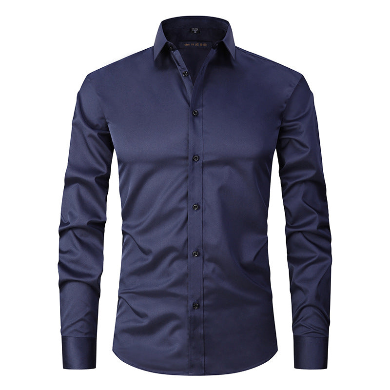 Solid Color Men's Long Sleeve Stretch Shirt