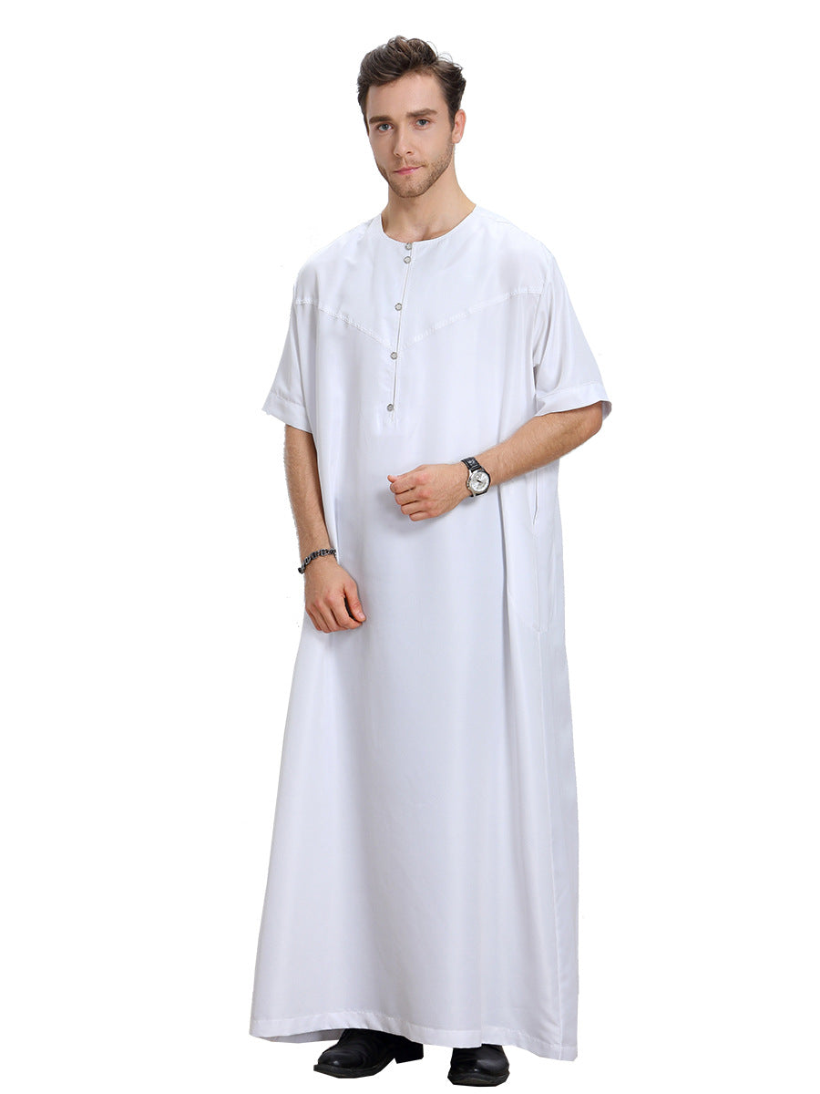 Men's Solid Color Short Sleeve Arabic Thobe