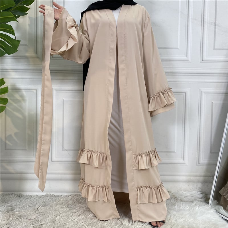 Ruffled Sleeves Lace-Up Arab Cardigan Robe