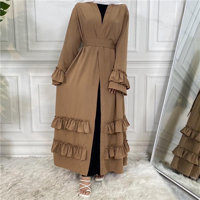 Ruffled Sleeves Lace-Up Arab Cardigan Robe