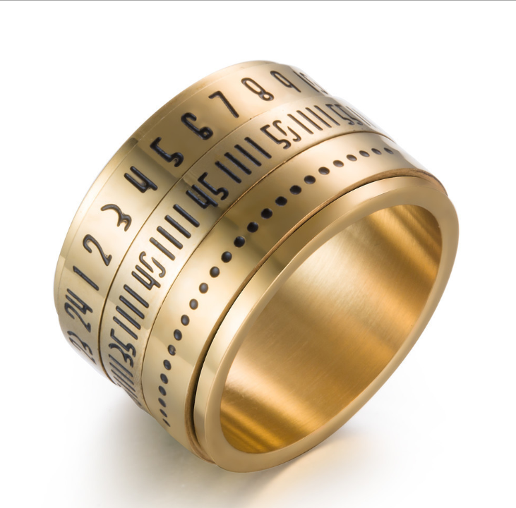 Titanium Steel Rotating Arabic Numeral Ring