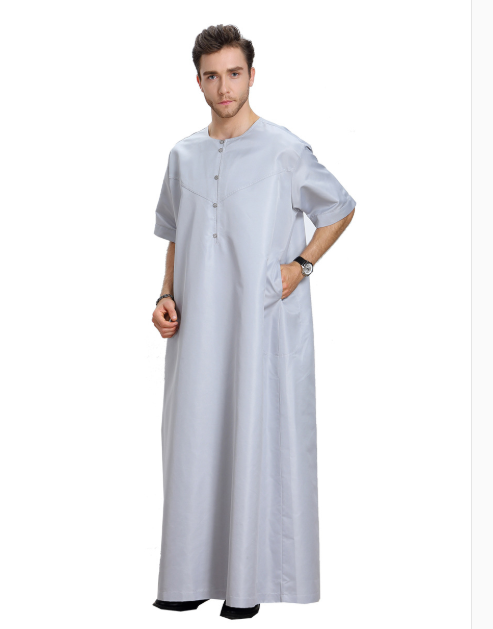 Men's Solid Color Short Sleeve Arabic Thobe