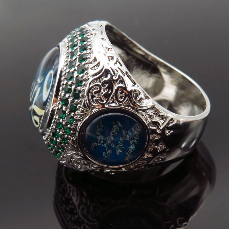 Men's Luxury Arabic Script Ring with Gemstones and Design