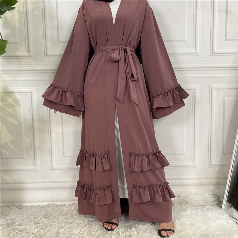 Ruffled Sleeves Lace-Up Arab Cardigan Robe