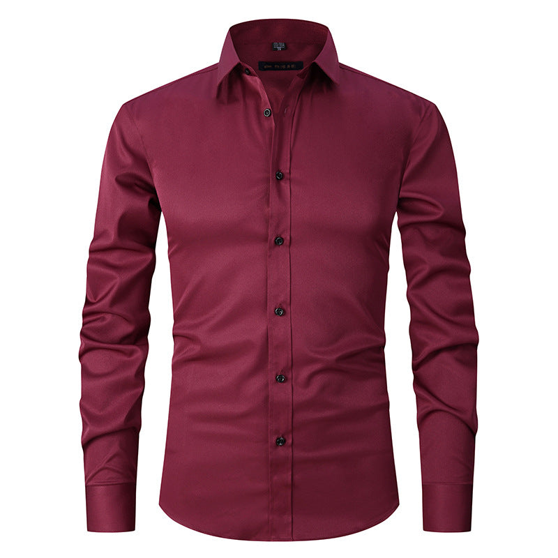 Solid Color Men's Long Sleeve Stretch Shirt