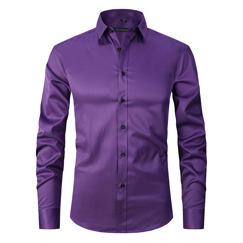 Solid Color Men's Long Sleeve Stretch Shirt