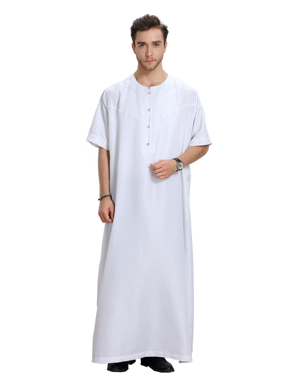 Men's Solid Color Short Sleeve Arabic Thobe