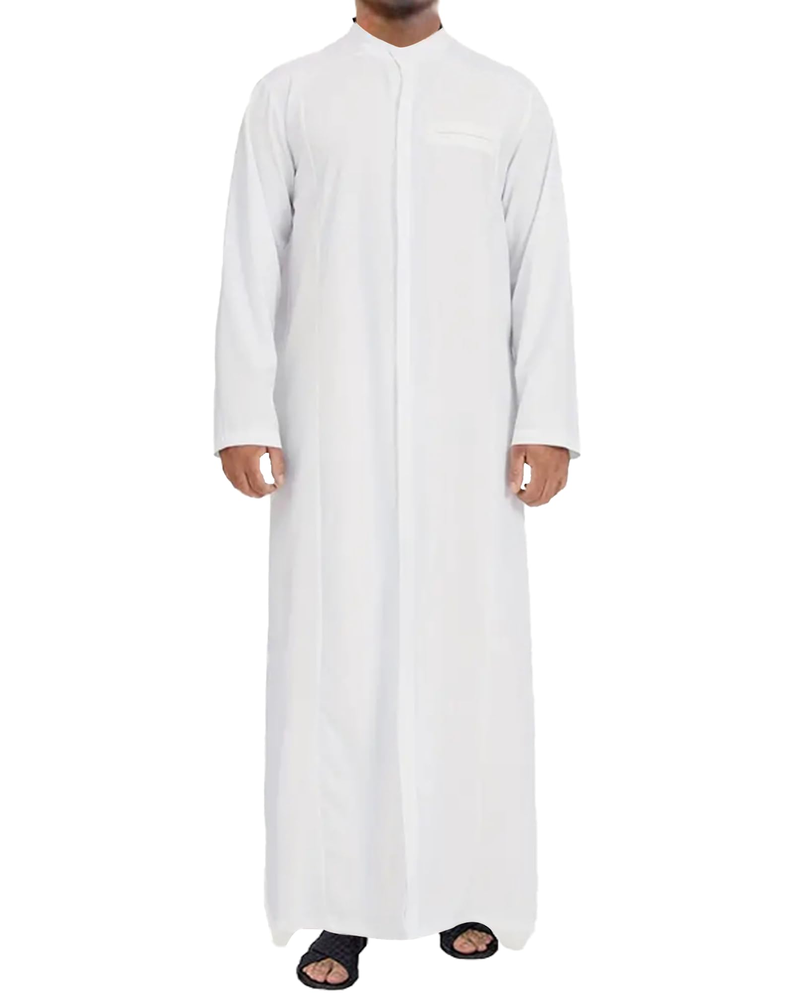 YAOHUOLE Arabic Thobe for Men Long Sleeve Mens Caftans Loungewear Muslim Mens Thobe with Pocket White M