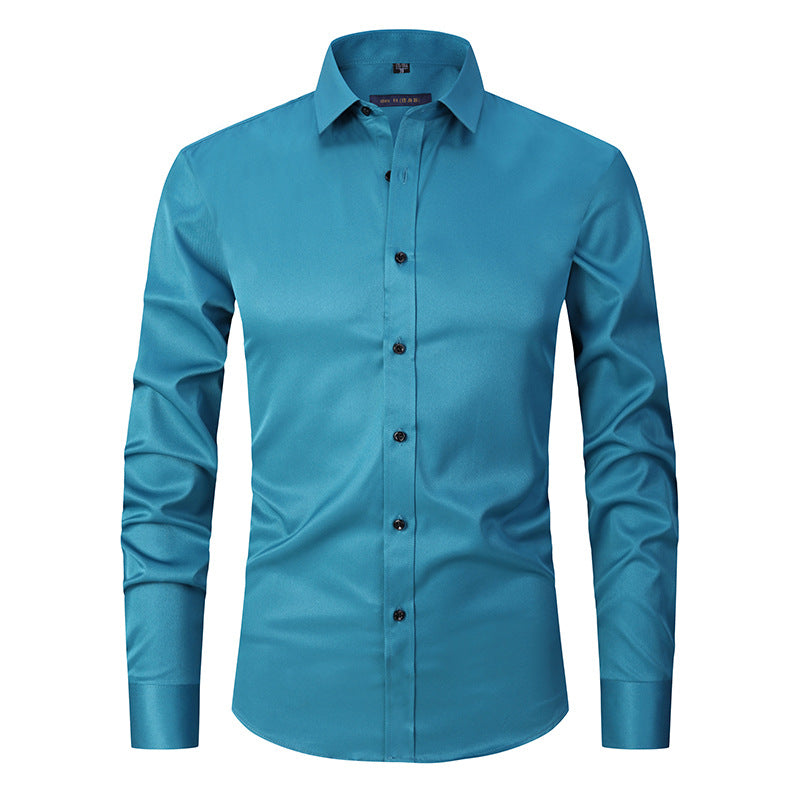 Solid Color Men's Long Sleeve Stretch Shirt