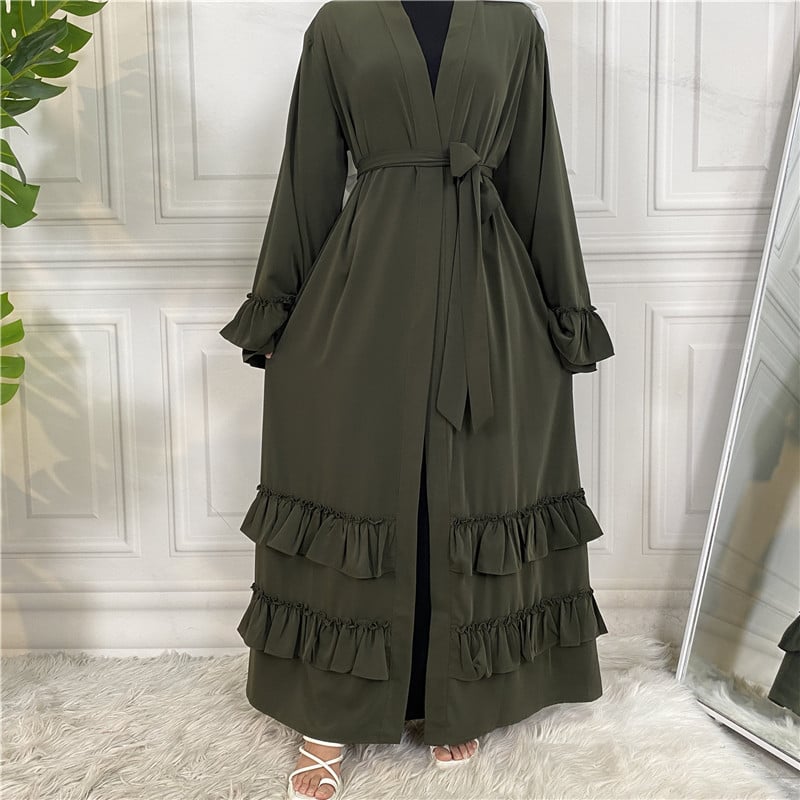 Ruffled Sleeves Lace-Up Arab Cardigan Robe