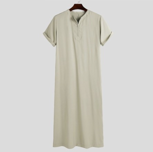 Men's Solid Color Jubba Thobe with Stand Collar