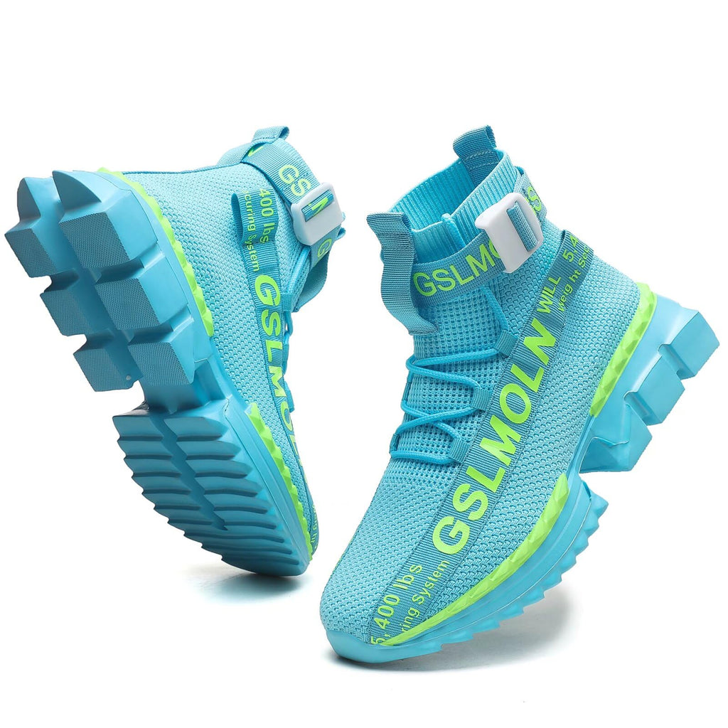 Jakcuz Mens Running Shoes Non Slip Athletic Fitness Walking High Top Fashion Sneakers Sky Blue Platform Shoes for Men Size 12