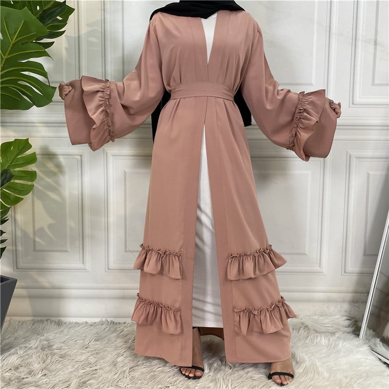 Ruffled Sleeves Lace-Up Arab Cardigan Robe